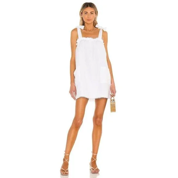 Show Me Your Mumu Sunshine Dress Women's Clothing White Linen : XS